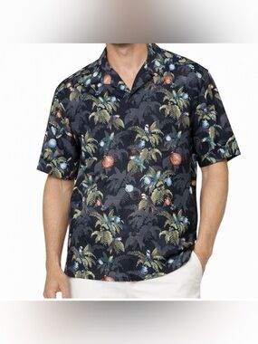 TOMMY BAHAMA Tropical Silk Shirt sz M 2014 Seasons Greetings Holiday Print